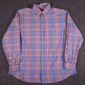 Vineyard Vines Shirt Mens XXL Pink Plaid Slim Fit Whale Logo Cotton Button Up